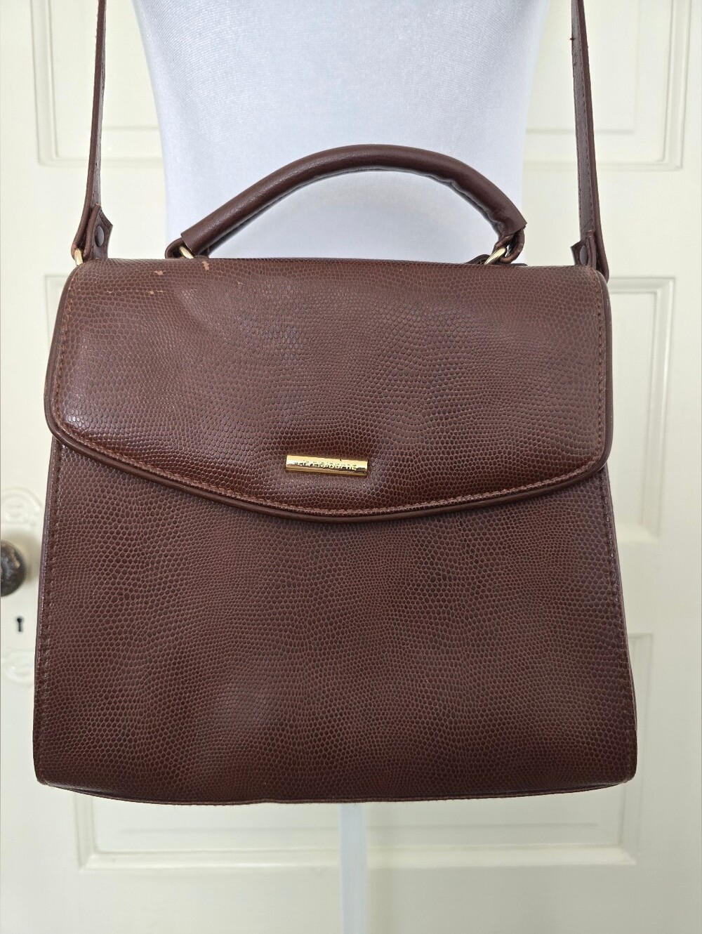 Vintage Liz Claiborne Classic Brown Leather Top-Handle Shoulder Bag - Picture 2 of 13